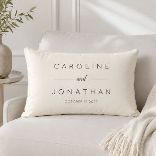 Modern Minimalist Script Cream Custom Wedding Lumbar Cushion