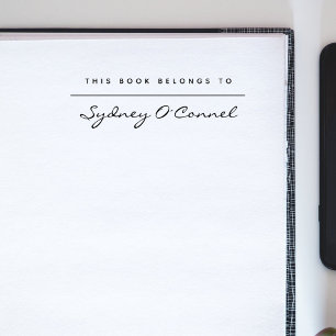 Modern Minimalist Script Custom Name Library Book  Rubber Stamp