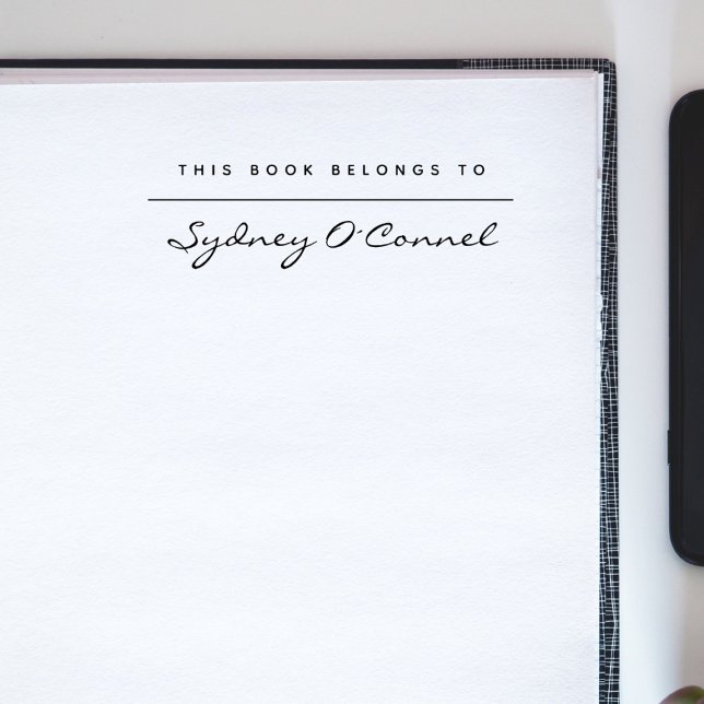 Modern Minimalist Script Custom Name Library Book  Rubber Stamp (Modern Minimalist Script Custom Name Library Book Rubber Stamp)