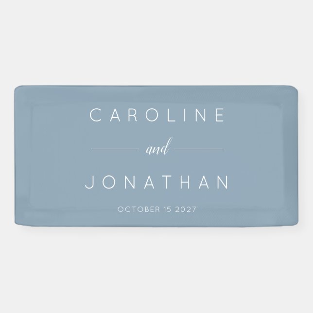 Modern Minimalist Script Custom Wedding Dusty Blue Banner (Horizontal)