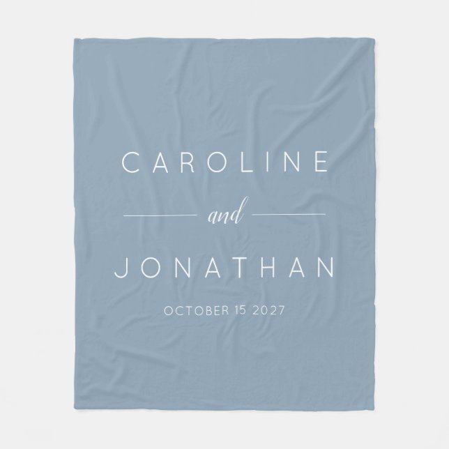 Modern Minimalist Script Custom Wedding Dusty Blue Fleece Blanket (Front)