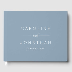 Modern Minimalist Script Custom Wedding Dusty Blue Guest Book