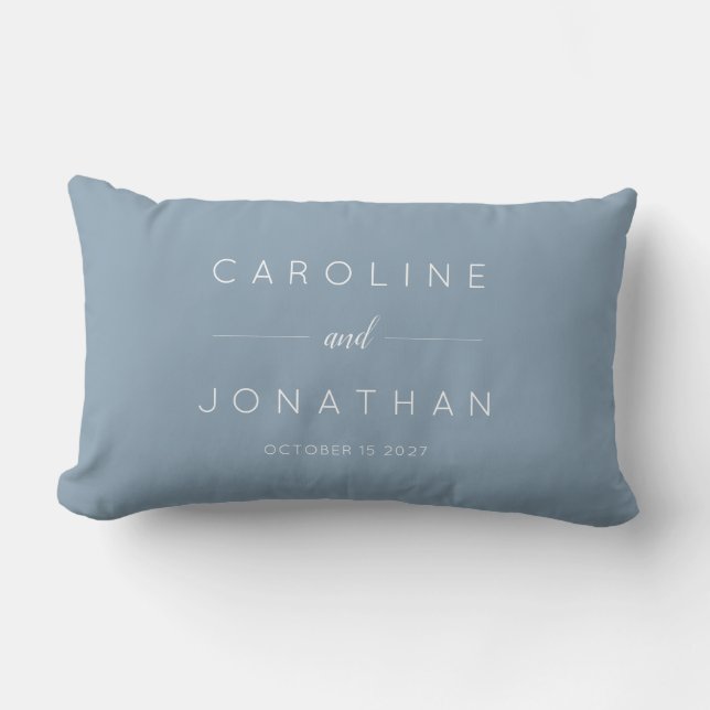 Modern Minimalist Script Custom Wedding Dusty Blue Lumbar Cushion (Front)