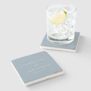 Modern Minimalist Script Custom Wedding Dusty Blue Stone Coaster