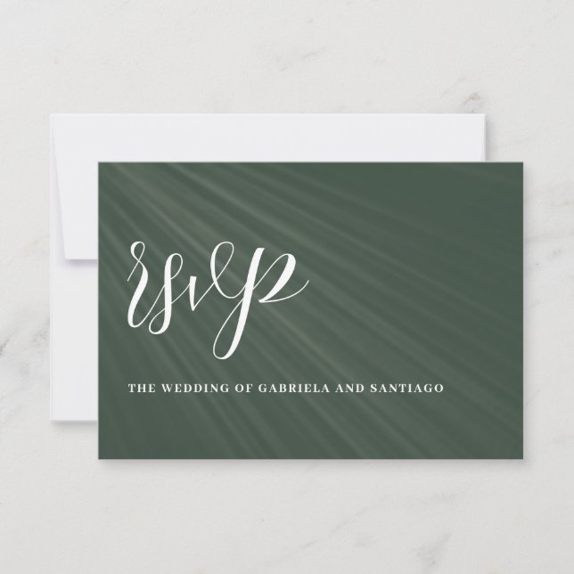 Modern Minimalist Script Dark Green Wedding RSVP Card (Front)