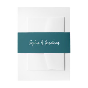 Modern Minimalist Script   Deep Teal Wedding Invitation Belly Band