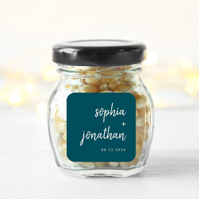 Modern Minimalist Script Deep Teal | Wedding Square Sticker (Creator Uploaded)