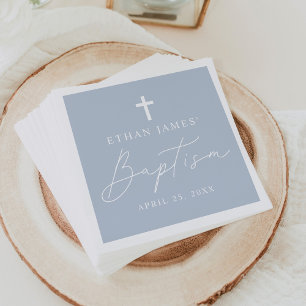 Modern Minimalist Script Dusty Blue Baptism Napkin