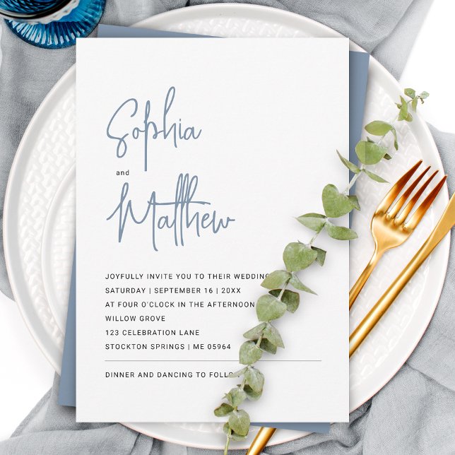 Modern Minimalist Script Dusty Blue | Wedding Invitation (Creator Uploaded)