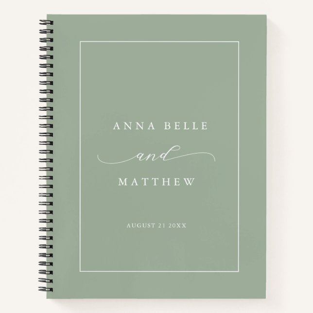 Modern Minimalist Script Dusty Green Wedding Guest Notebook (Front)