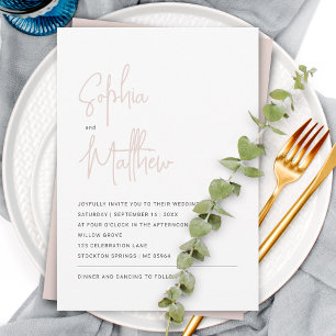Modern Minimalist Script Dusty Pink Wedding Invitation