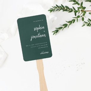 Modern Minimalist Script Emerald Green   Wedding Hand Fan