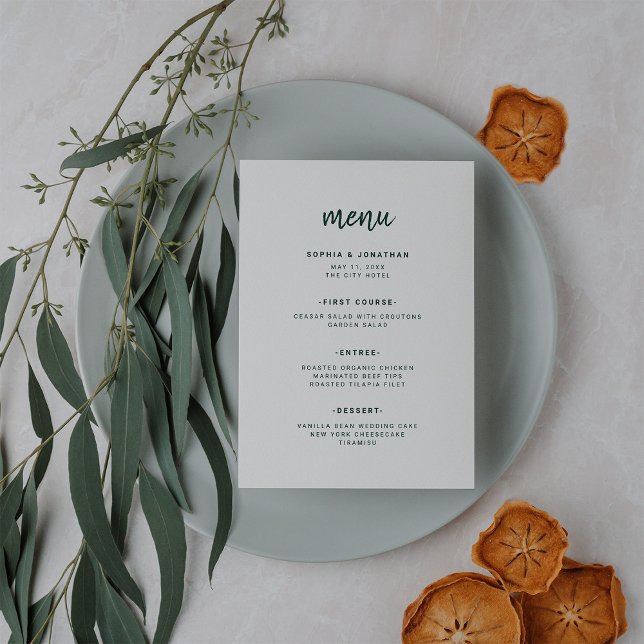 Modern Minimalist Script | Emerald Green Wedding Menu (Creator Uploaded)