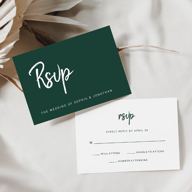 Modern Minimalist Script Emerald Green | Wedding RSVP Card (Creator Uploaded)