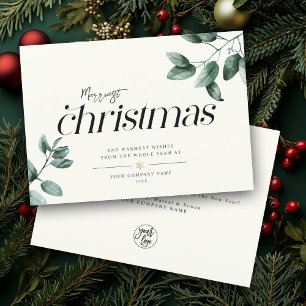 Modern Minimalist Script Eucalyptus Business Logo Holiday Card