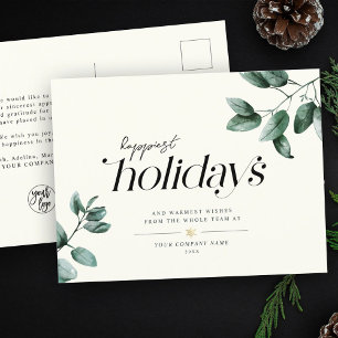 Modern Minimalist Script Eucalyptus Business Logo Holiday Postcard