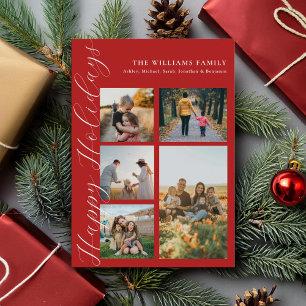 Modern Minimalist Script Family Photo Collage Holiday Card