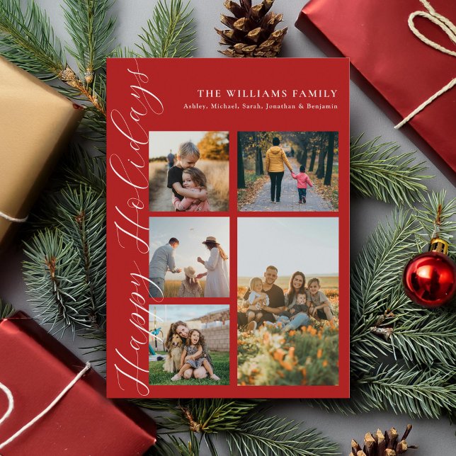 Modern Minimalist Script Family Photo Collage Holiday Card (Creator Uploaded)