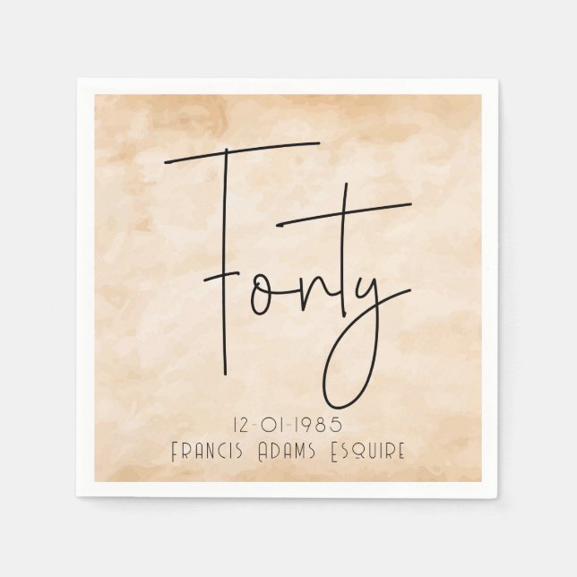 Modern MInimalist Script Forty Birthday Party Napkin (Front)