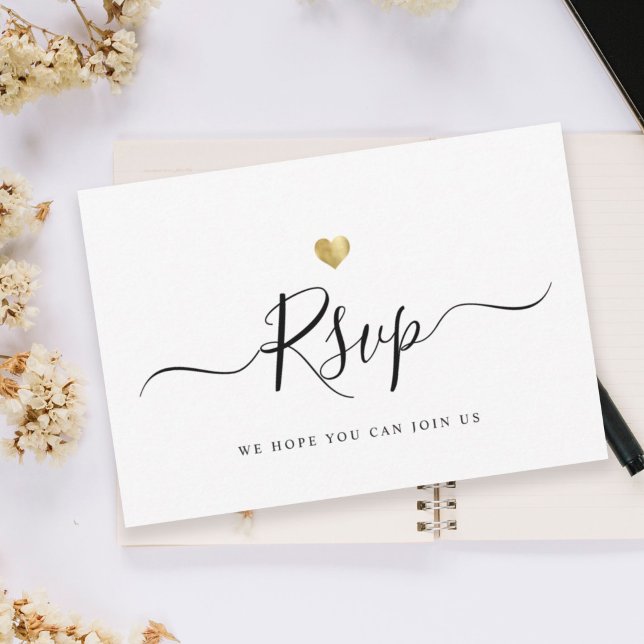 Modern Minimalist Script Gold Wedding RSVP (Creator Uploaded)