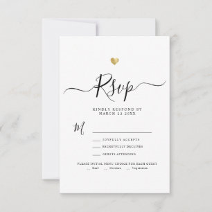 Modern Minimalist Script Gold Wedding RSVP Card