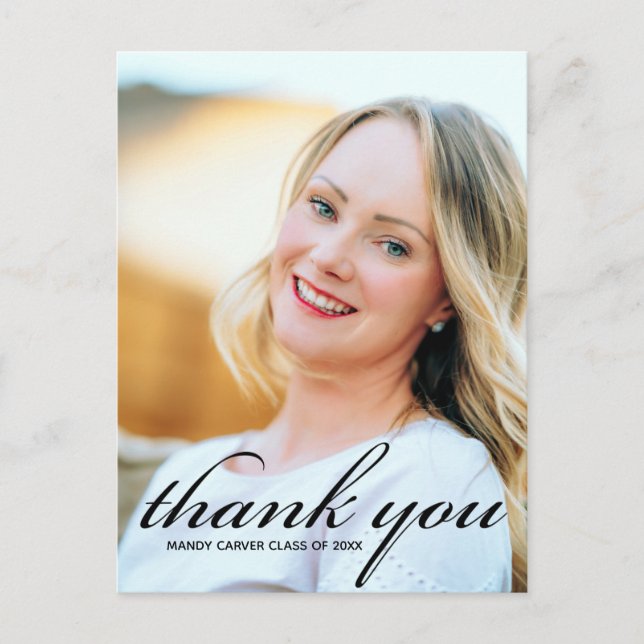 Modern Minimalist Script Graduate Photo Thank You Postcard (Front)