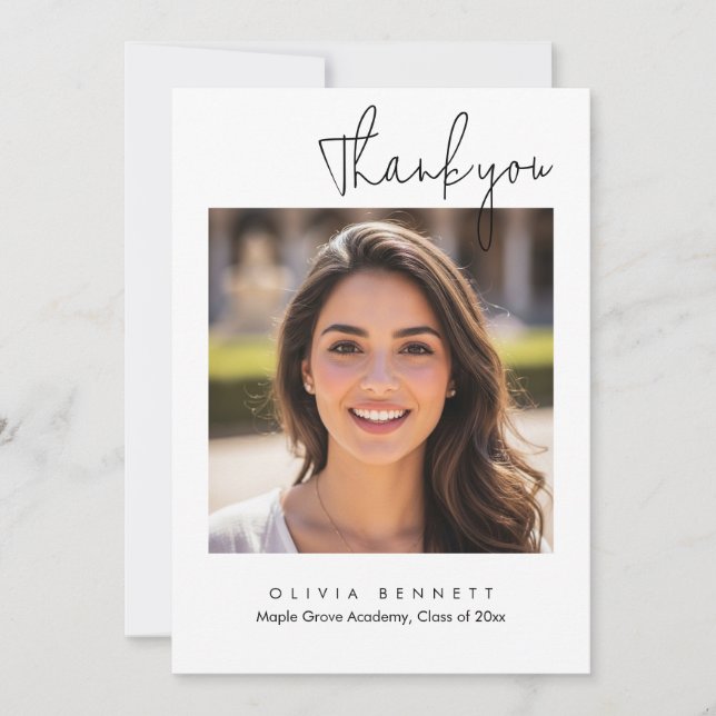 Modern Minimalist Script Graduation Thank You Card (Front)