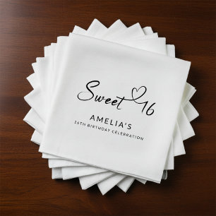Modern Minimalist Script Heart Sweet 16 Napkin
