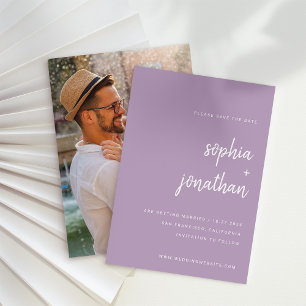 Modern Minimalist Script Lavender   Photo Back Save The Date