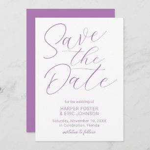 Modern Minimalist Script Lavender Save the Date Announcement