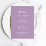 Modern Minimalist Script Lavender | Wedding Menu<br><div class="desc">This elegant,  minimalist wedding menu card features modern white script typography and clean,  sans serif text on a colourful lavender light purple background for a simple and stylish design you will love.</div>