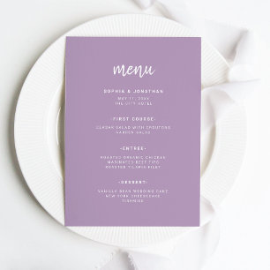 Modern Minimalist Script Lavender Wedding Menu