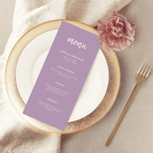 Modern Minimalist Script Lavender   Wedding Menu