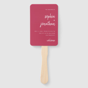 Modern Minimalist Script Magenta Red   Wedding Hand Fan