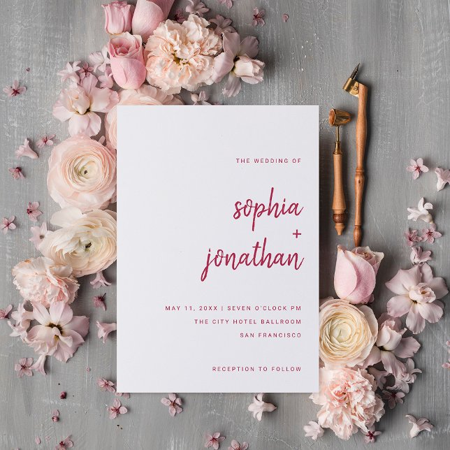 Modern Minimalist Script | Magenta Red Wedding Invitation (Creator Uploaded)