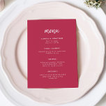 Modern Minimalist Script | Magenta Red Wedding Menu<br><div class="desc">This elegant,  minimalist wedding menu card features modern white script typography and clean,  sans serif text on a colourful and trendy magenta red background for a simple and stylish design you will love.</div>