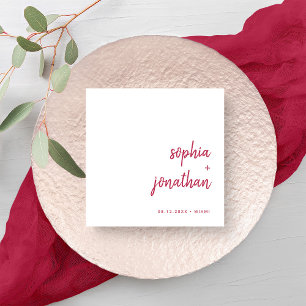 Modern Minimalist Script Magenta Red Wedding Napkin