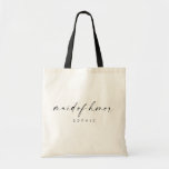 Modern Minimalist Script Maid of Honour Tote Bag<br><div class="desc">This simple tote bag is such a fun gift for your favourite girls! The minimal yet elegant design is perfect for the modern bride. Featuring a handwritten signature script with a simple sans-serif font. Personalise this bag with your maid of honour's name by clicking "Details" next to "Personalise this template,...</div>