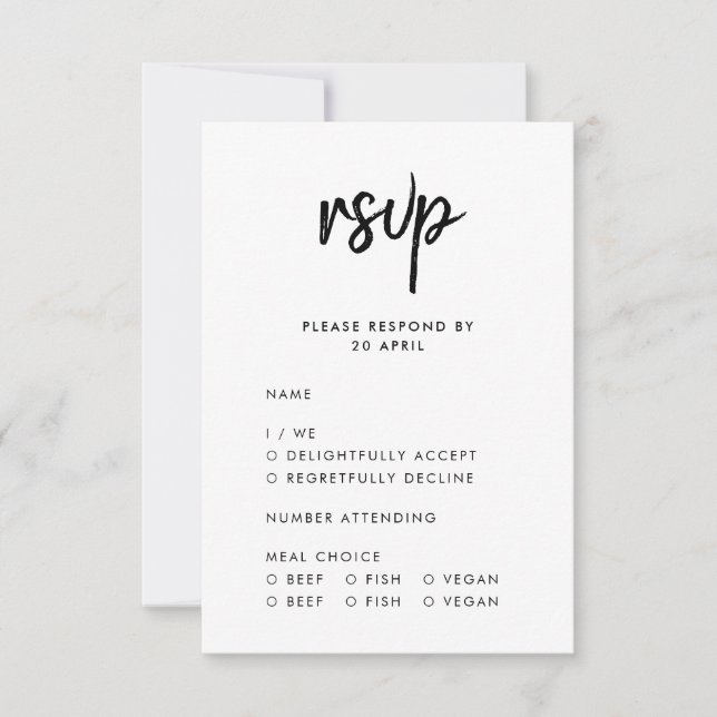 Modern Minimalist | Script Meal Choice Wedding RSVP Card (Front)