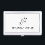 Modern Minimalist Script Monogram Business Card Holder<br><div class="desc">Keep your business cards organised and protected in this modern and minimalist business card case featuring a script monogram design. The sleek and stylish design is perfect for any professional setting.</div>