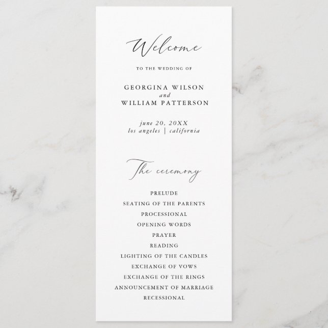 Modern Minimalist Script Monogram Flat Program Programme (Front)