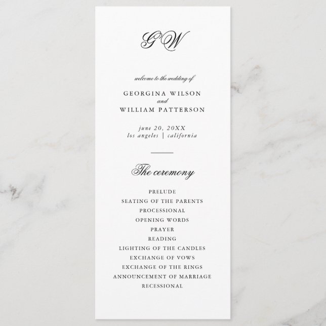 Modern Minimalist Script Monogram Flat Program Programme (Front)