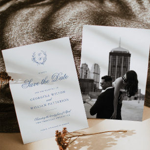 Modern Minimalist Script Monogram Save the Date Invitation