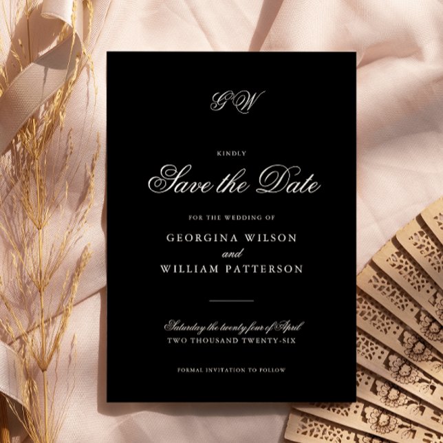 Modern Minimalist Script Monogram Save the Date Invitation (Creator Uploaded)