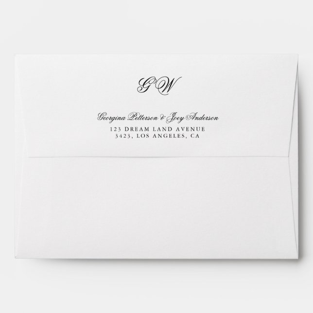 Modern Minimalist Script Monogram Wedding Envelope (Back (Top Flap))