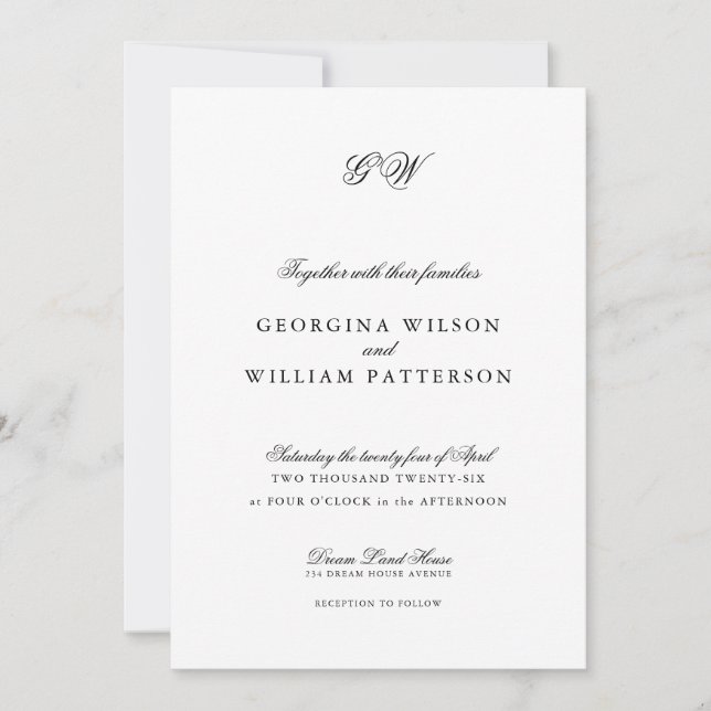 Modern Minimalist Script Monogram Wedding Invitation (Front)