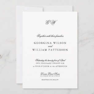 Modern Minimalist Script Monogram Wedding Invitation