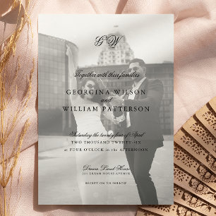 Modern Minimalist Script Monogram Wedding Invitation