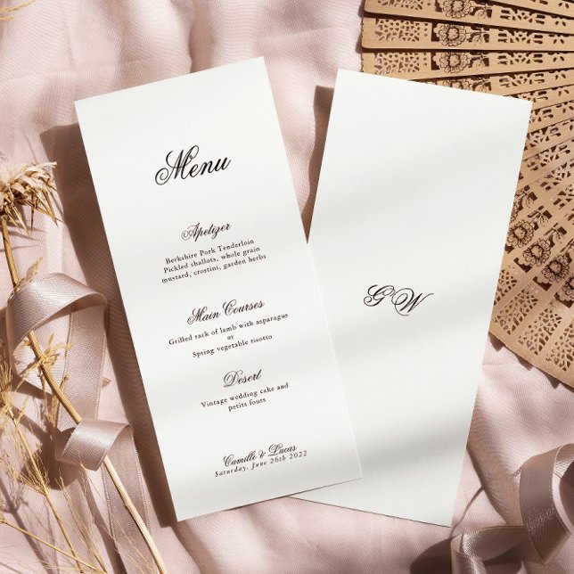 Modern Minimalist Script Monogram Wedding Menu (Creator Uploaded)