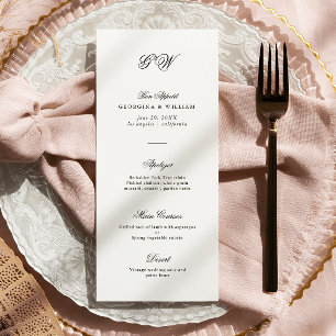 Modern Minimalist Script Monogram Wedding Menu